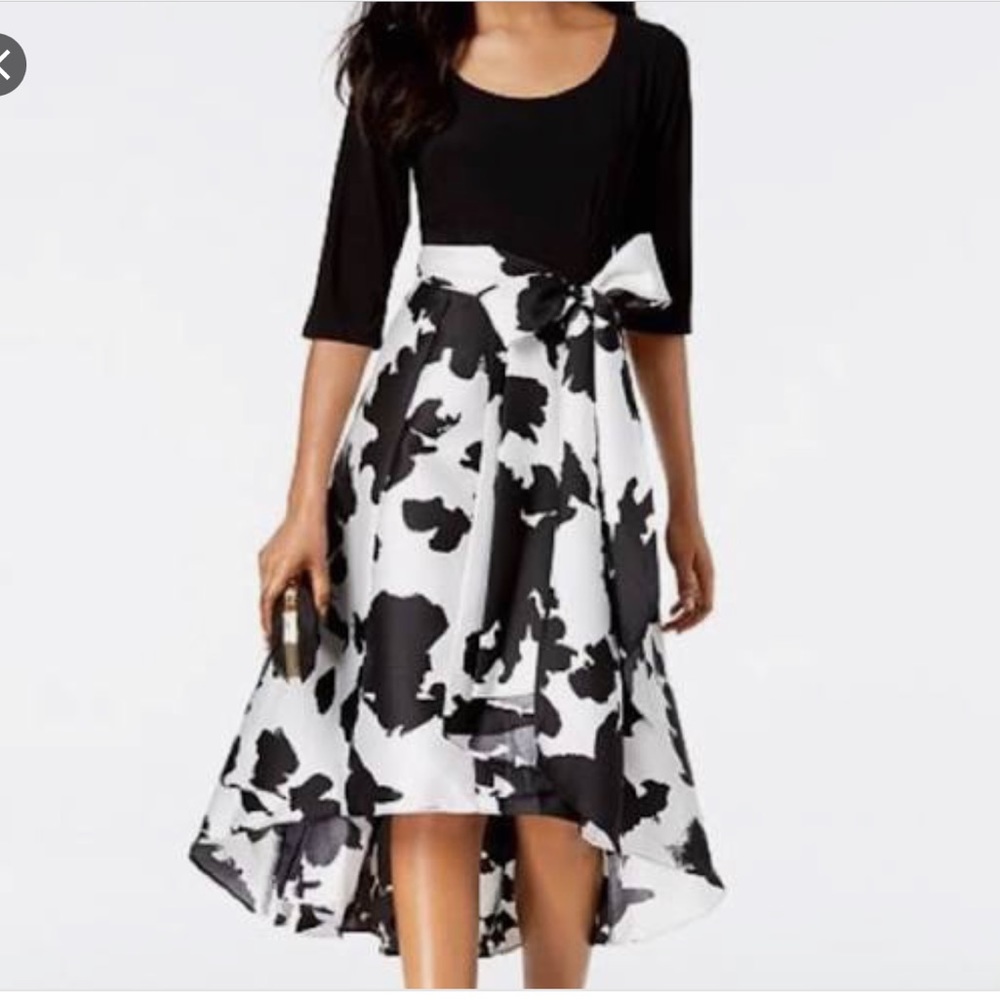 R&M Richards Black & White Floral and Solid Dress, Size 12